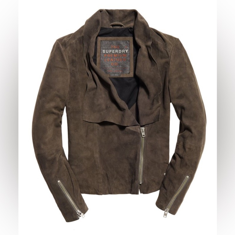 Superdry Premium Leather Co. Suede Cascade Jacket Size Small